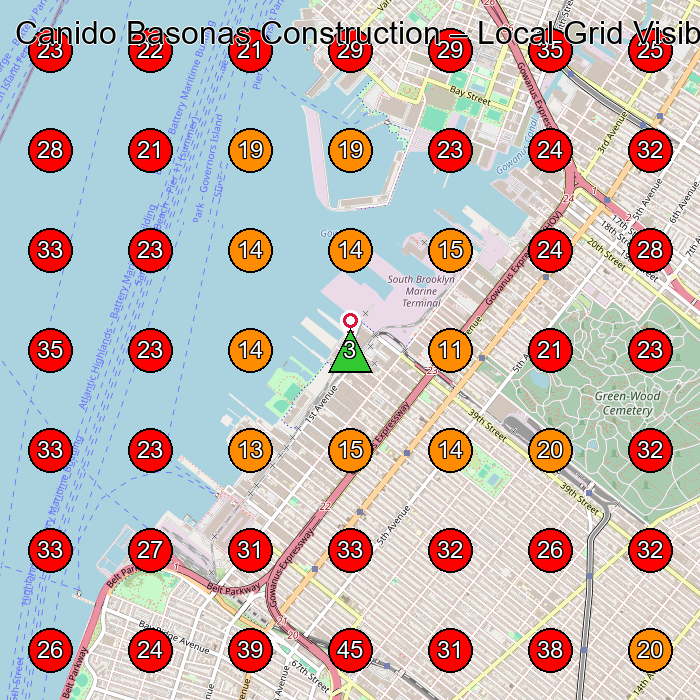 Canido Basonas Construction GeoGrid visibility map for General Contractor in Brooklyn